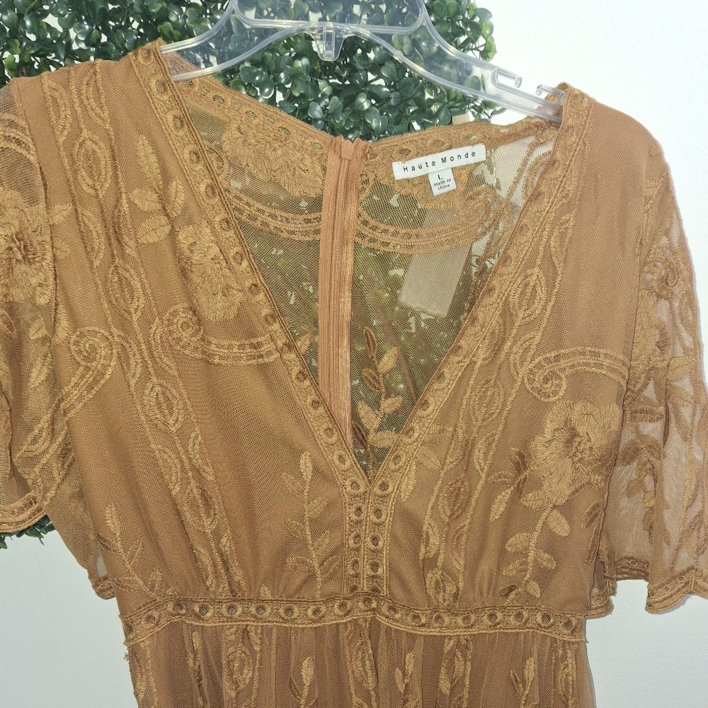 Haute Monde Rust Lace Midi Dress - Picture 2 of 5